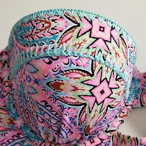 Strapless Paisley Bikini Top Turquoise Details stitching - Picture 5 of 12